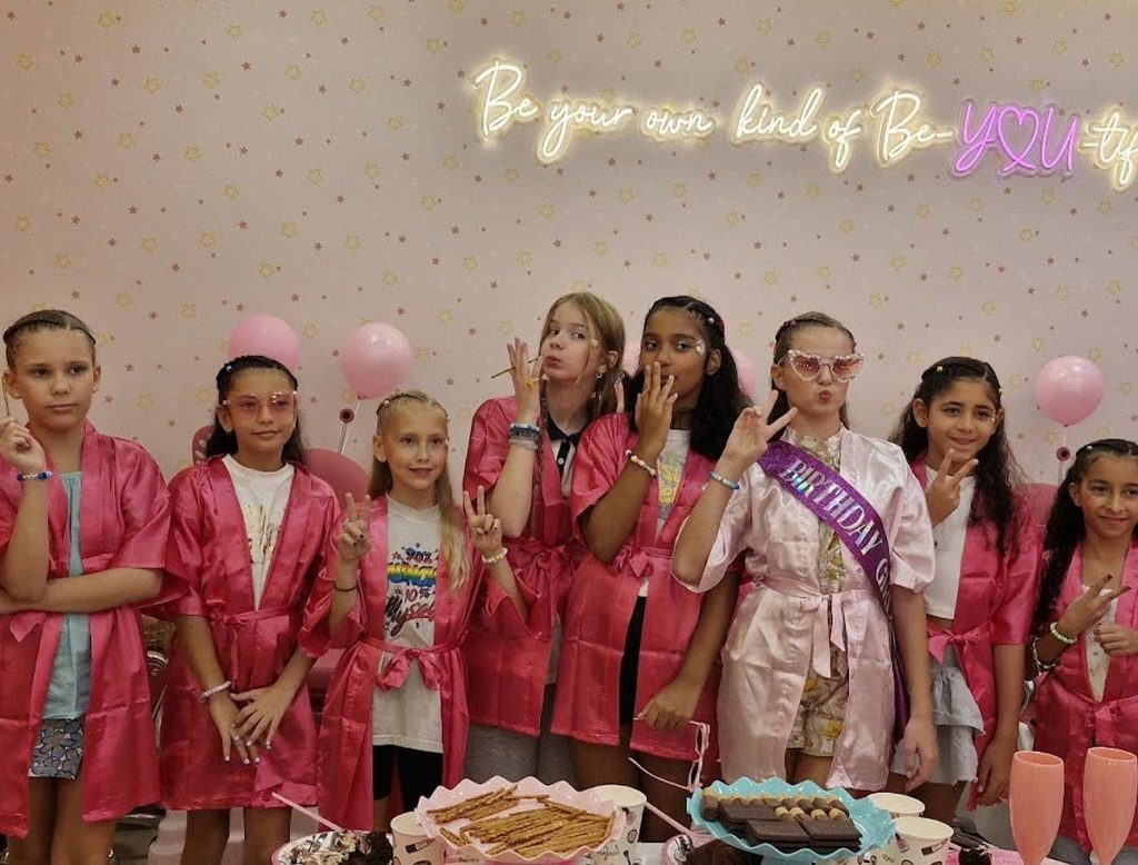 Girls enjoying a fun spa party and beauty activities at StarKids Dubai